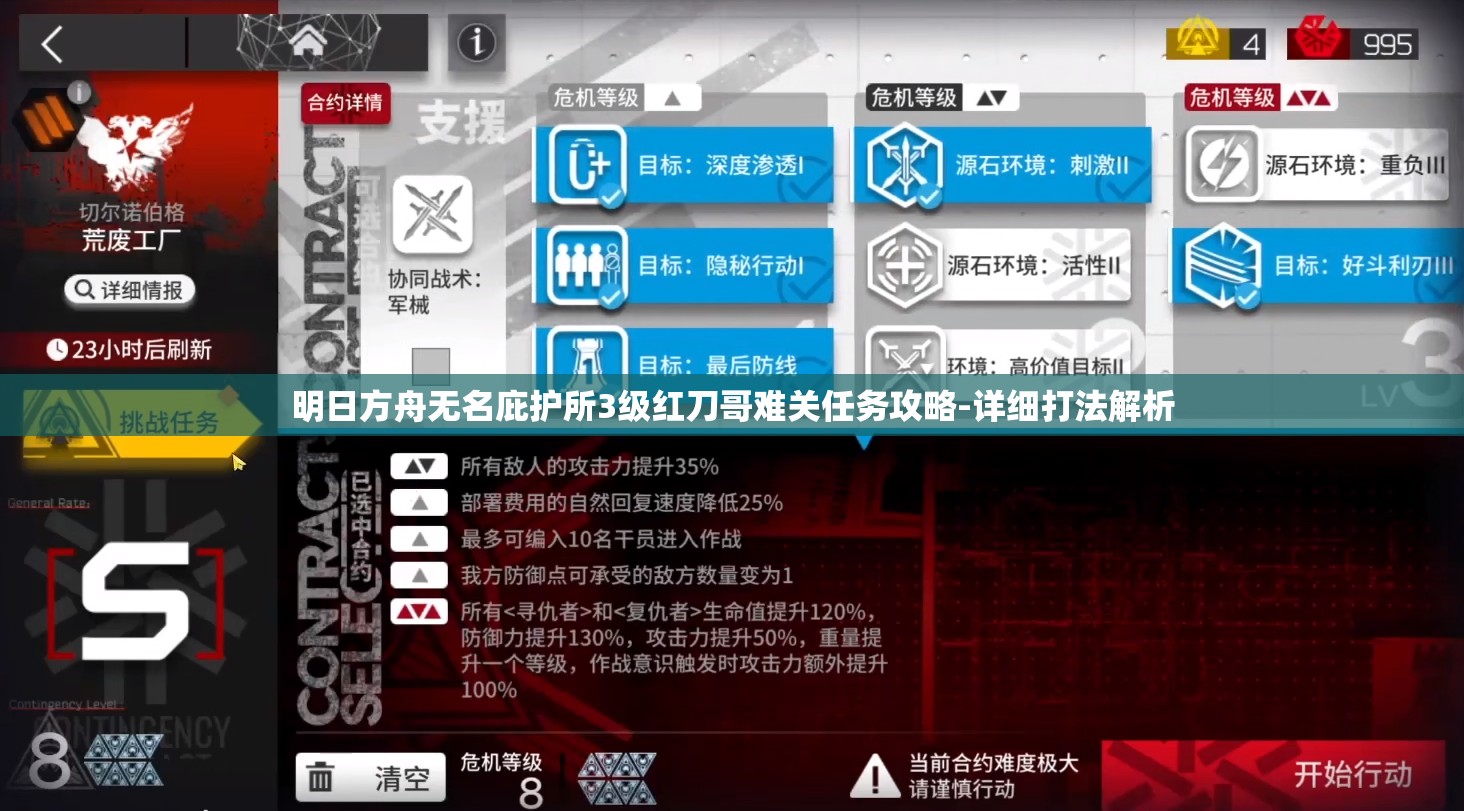 明日方舟无名庇护所3级红刀哥难关任务攻略-详细打法解析